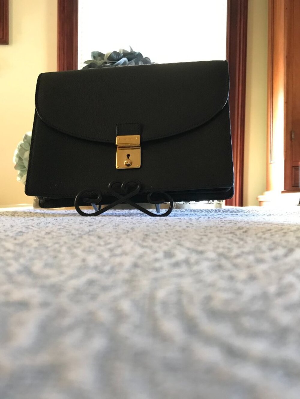 Vintage Gucci Black Leather Second Bag Clutch COA Included